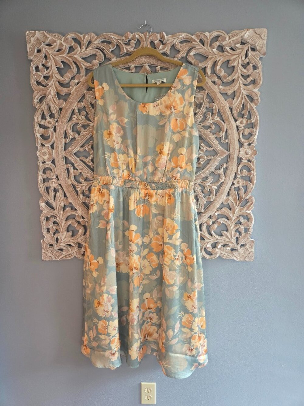 Coldwater Creek Teal Orange Floral Shift Midi Dress size 14